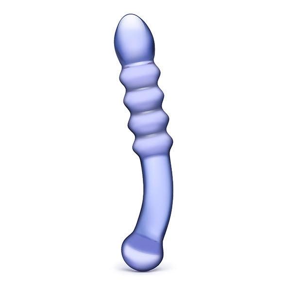 Purple Rain Ribbed Glass Dildo - Babaam