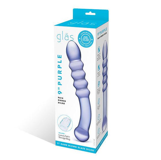 Purple Rain Ribbed Glass Dildo - Babaam